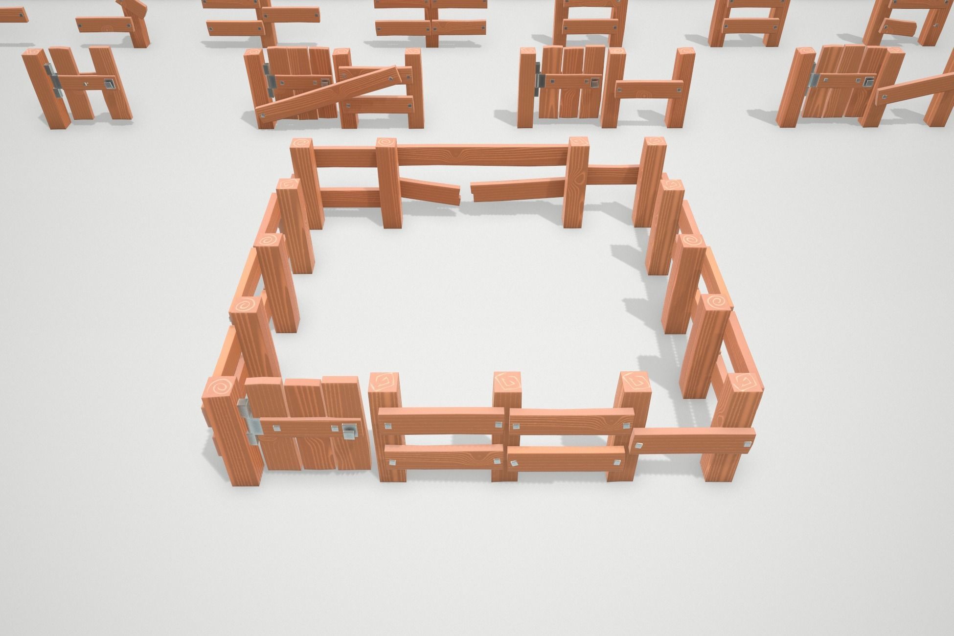 Stylized Modular Fence Low-poly 3D model_0