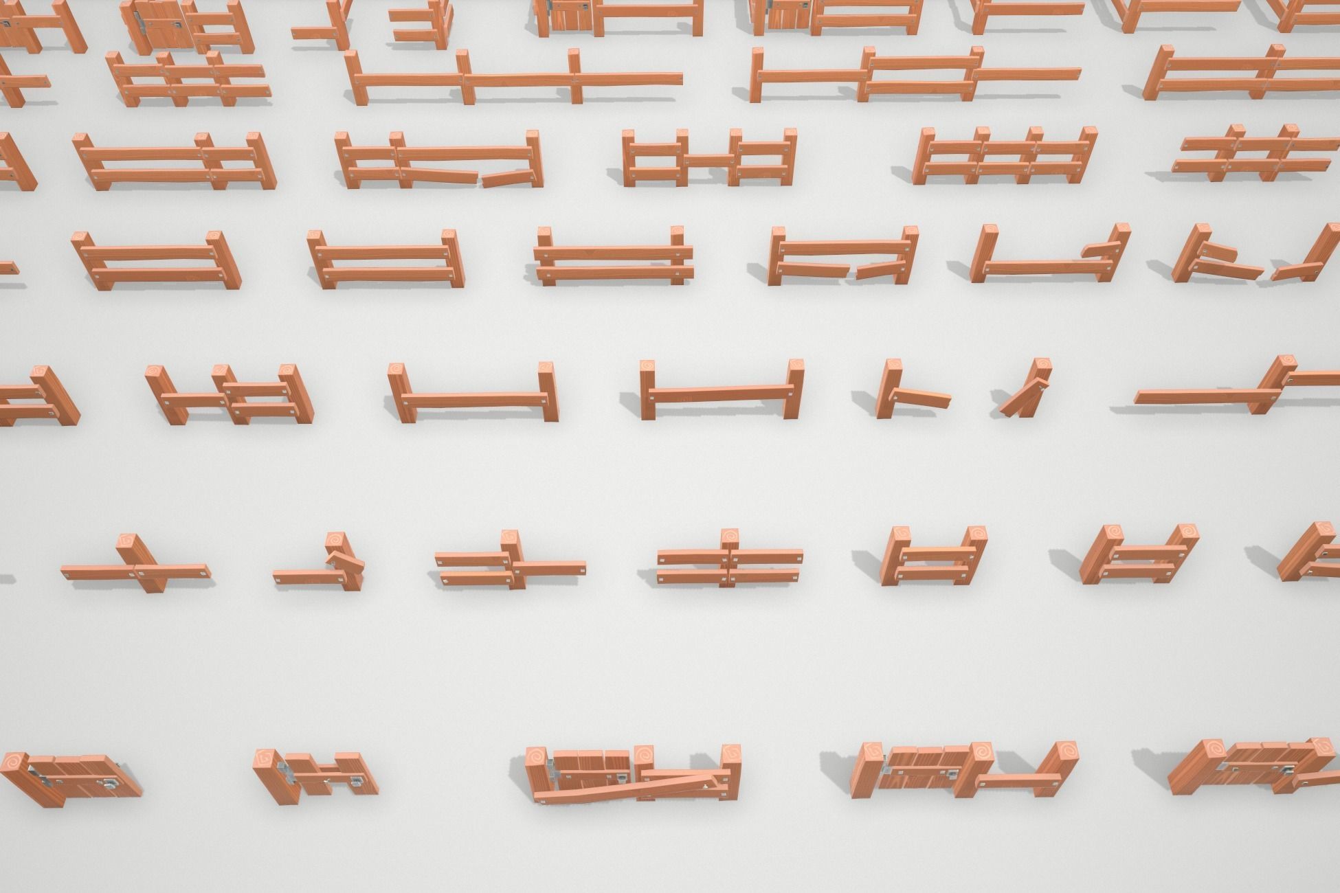 Stylized Modular Fence Low-poly 3D model_6