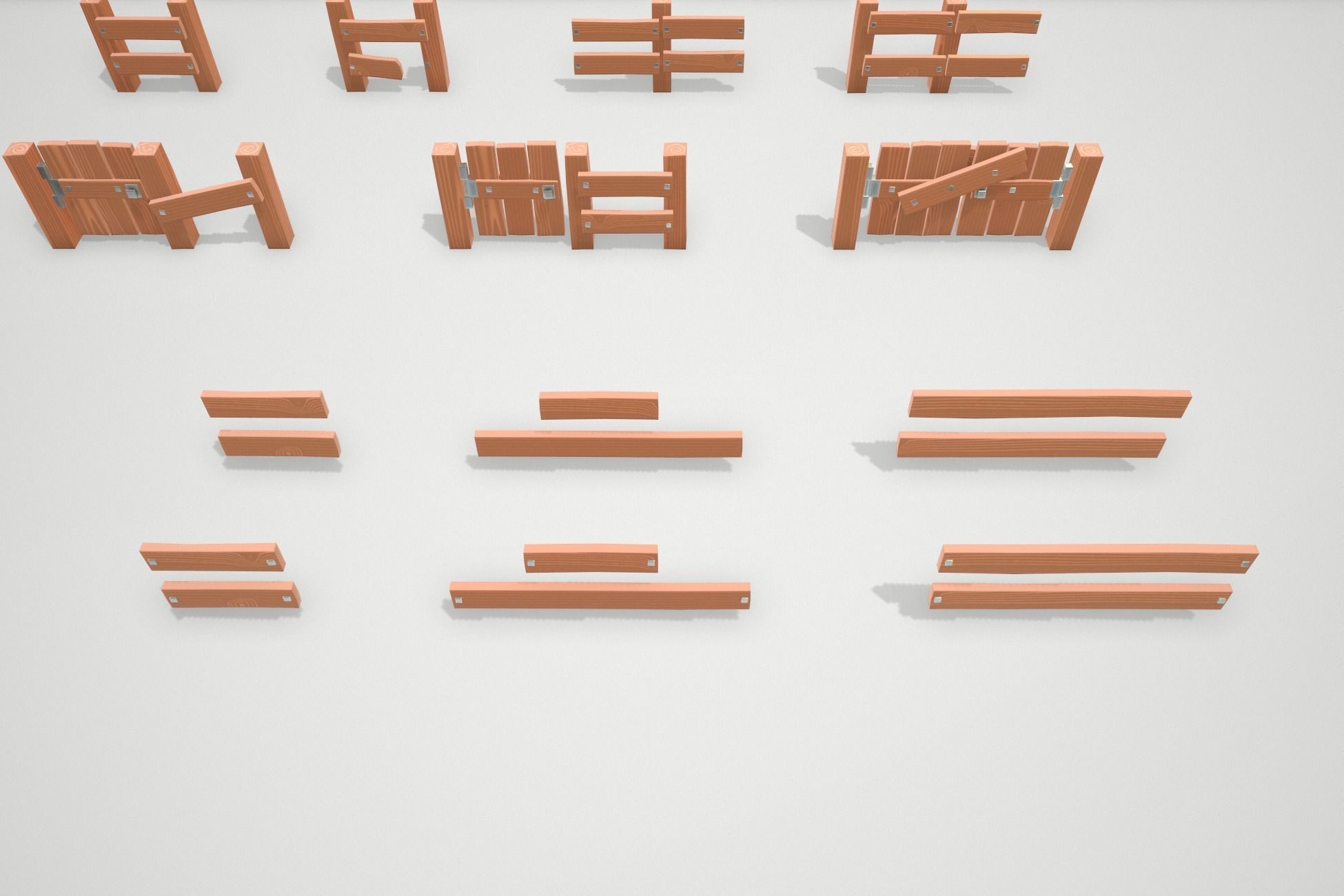 Stylized Modular Fence Low-poly 3D model_4