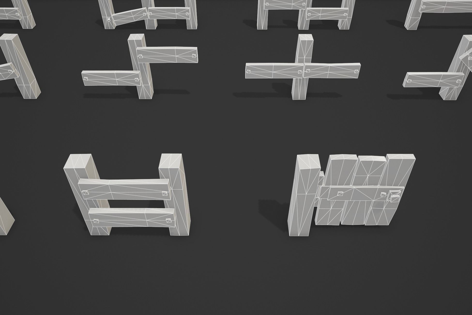 Stylized Modular Fence Low-poly 3D model_11