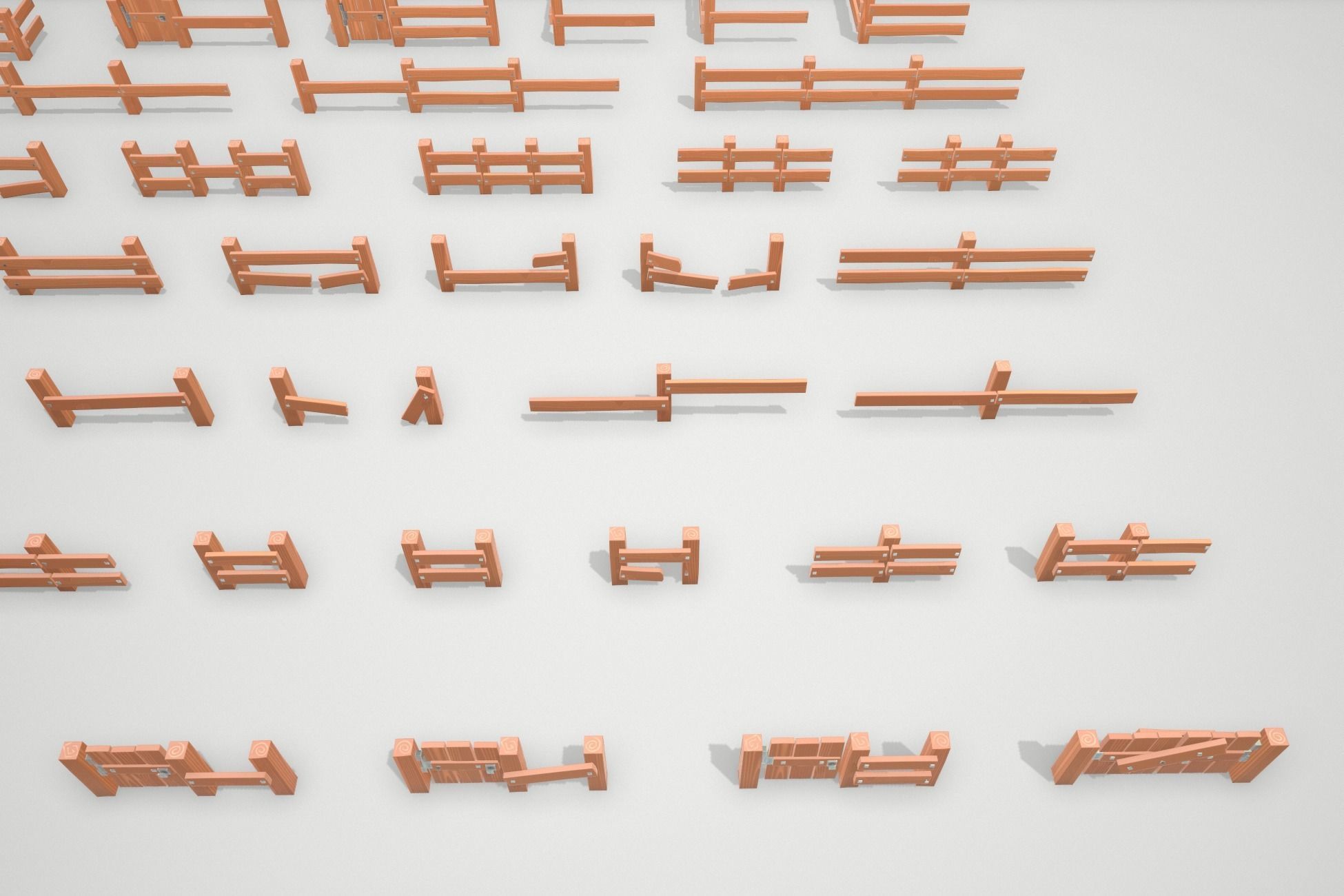 Stylized Modular Fence Low-poly 3D model_7