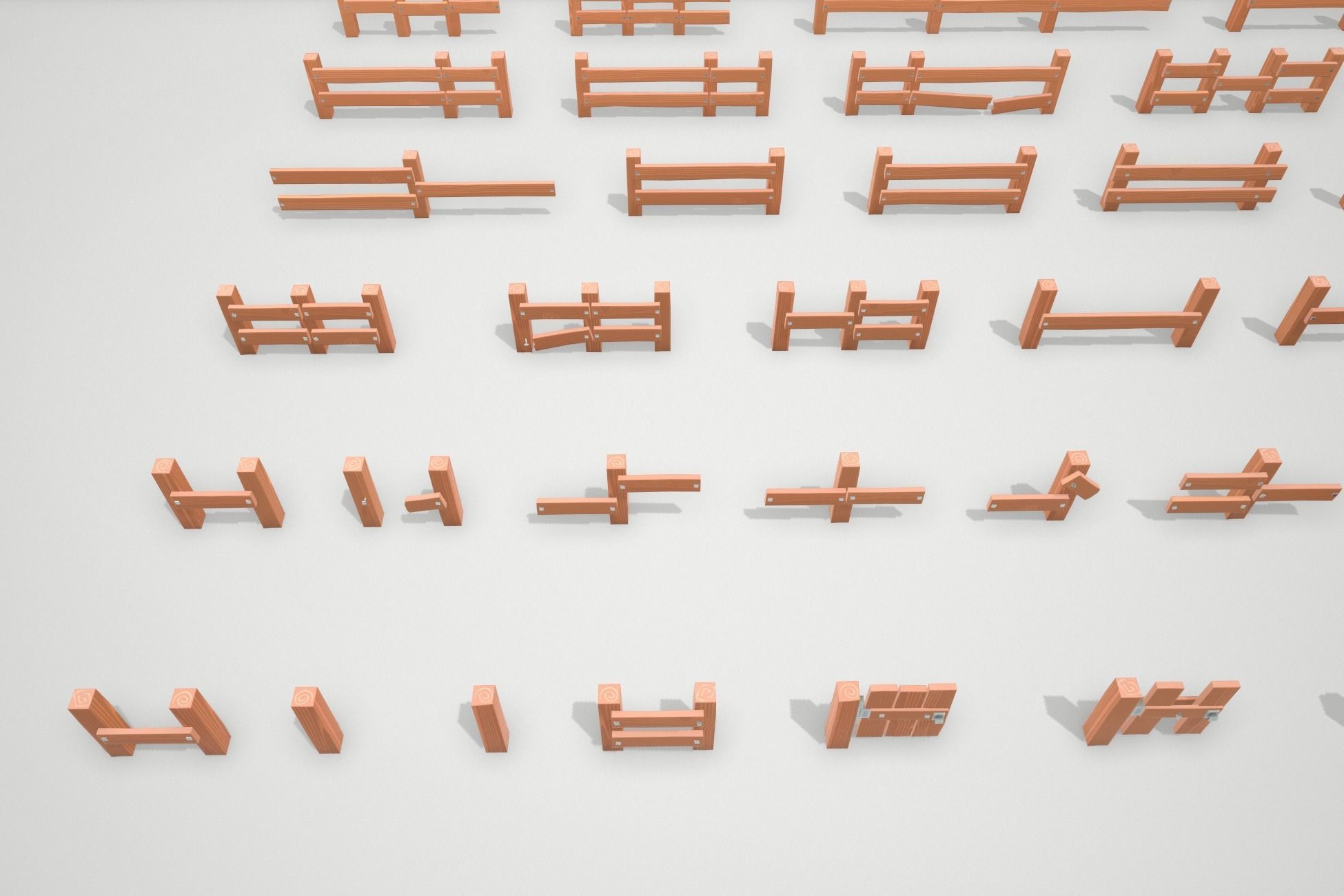 Stylized Modular Fence Low-poly 3D model_5