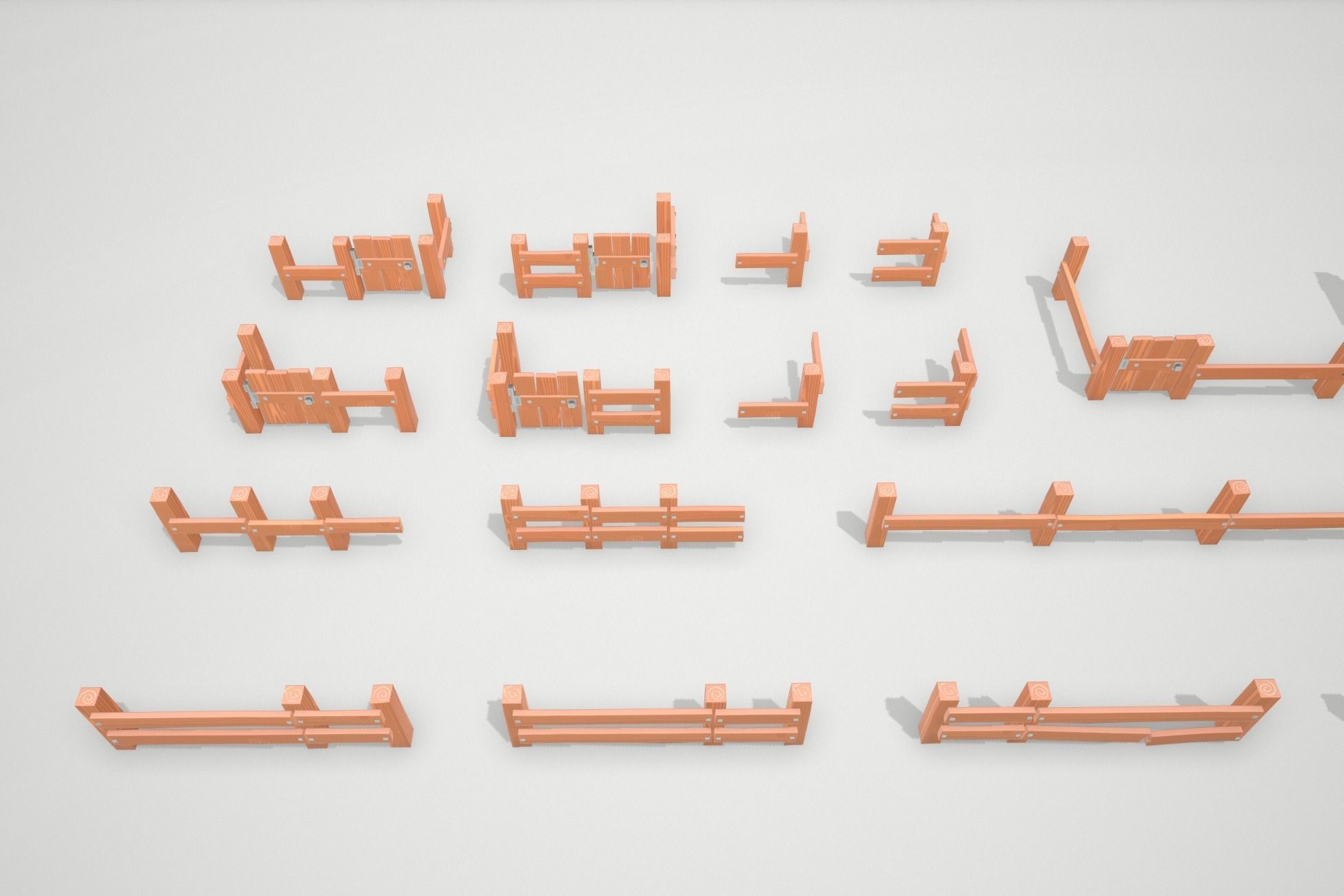 Stylized Modular Fence Low-poly 3D model_8