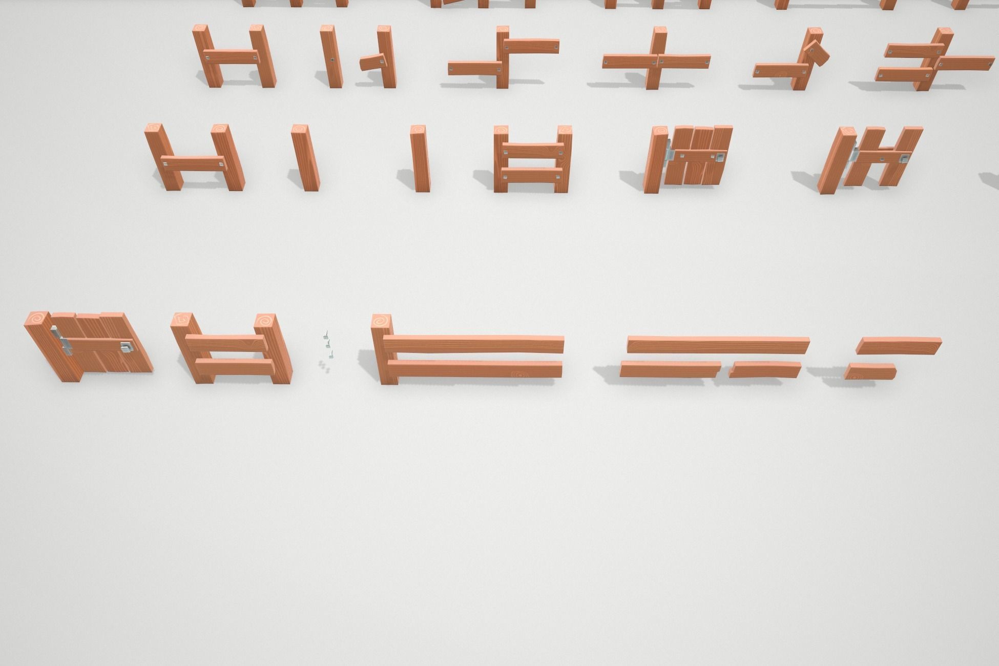 Stylized Modular Fence Low-poly 3D model_3