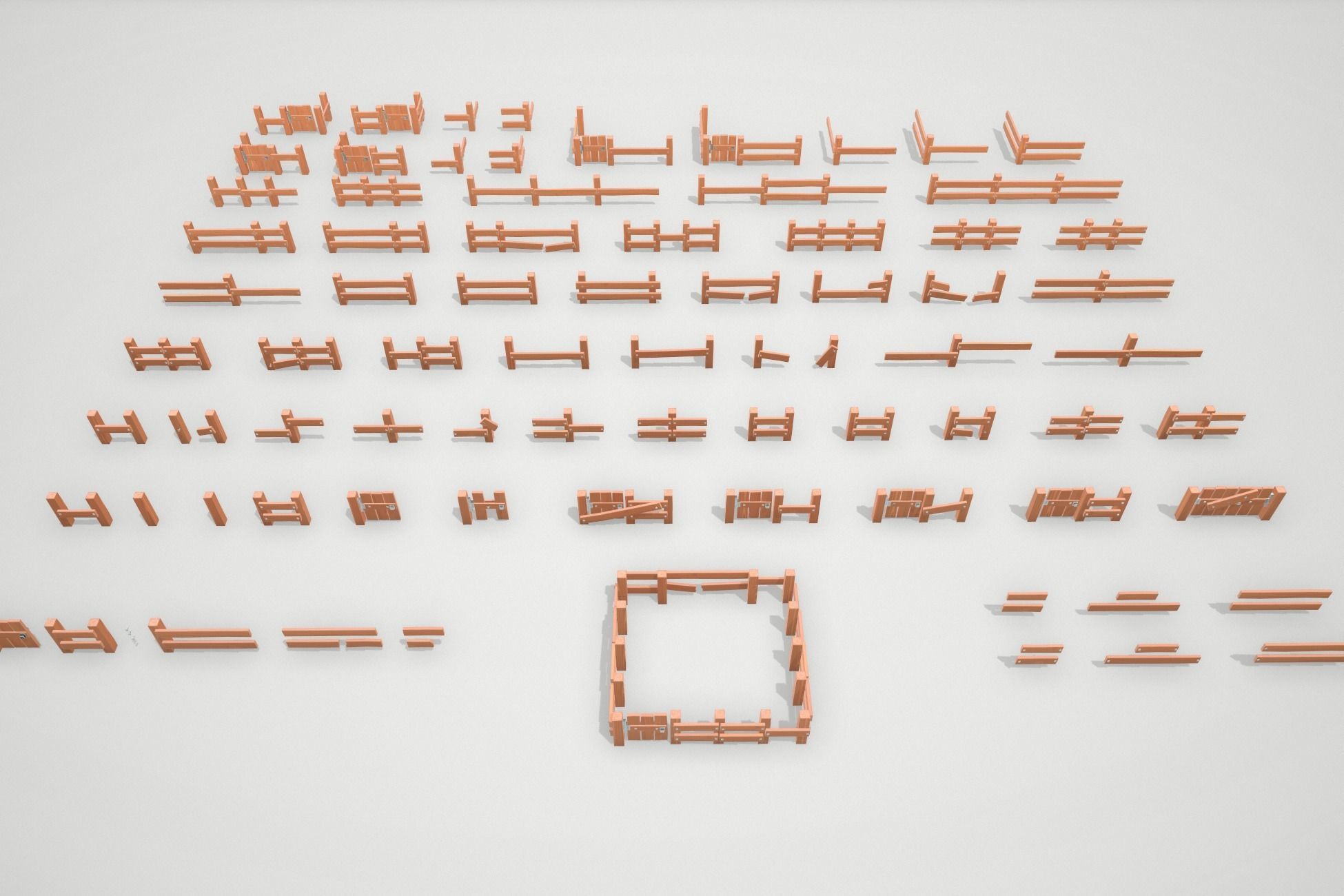 Stylized Modular Fence Low-poly 3D model_2