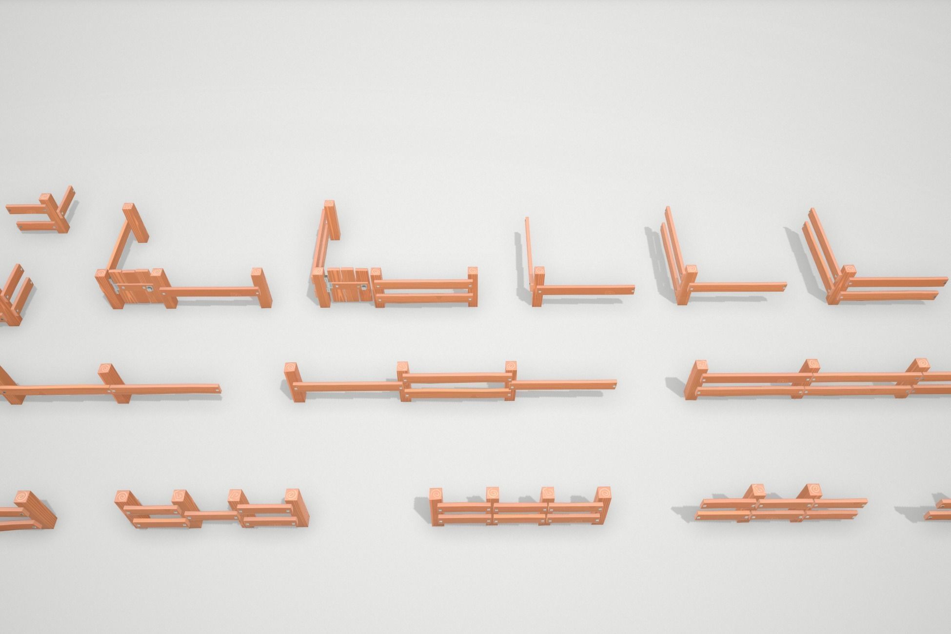 Stylized Modular Fence Low-poly 3D model_9