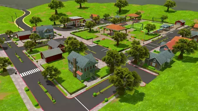 Low Poly Fortnite city forest Game Environment Mobile ready