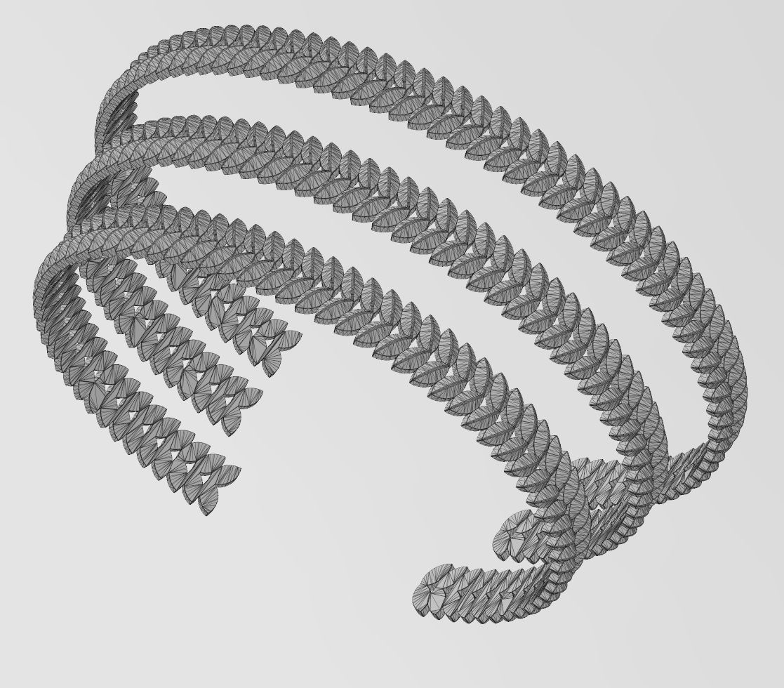 Tilted wheat leaf pattern cuff bracelet 3D print model_14