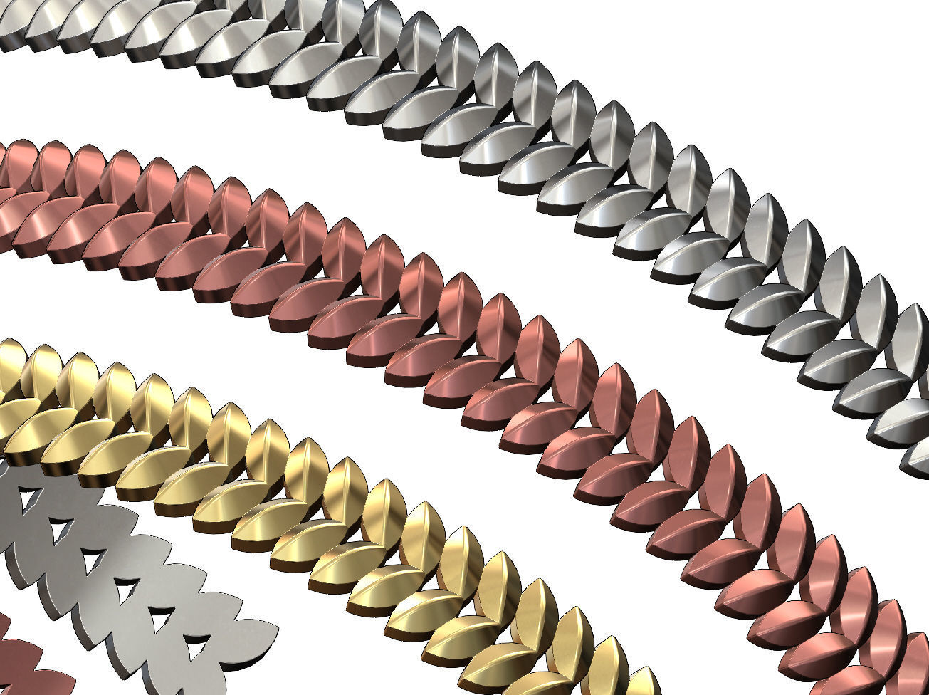 Tilted wheat leaf pattern cuff bracelet 3D print model_1