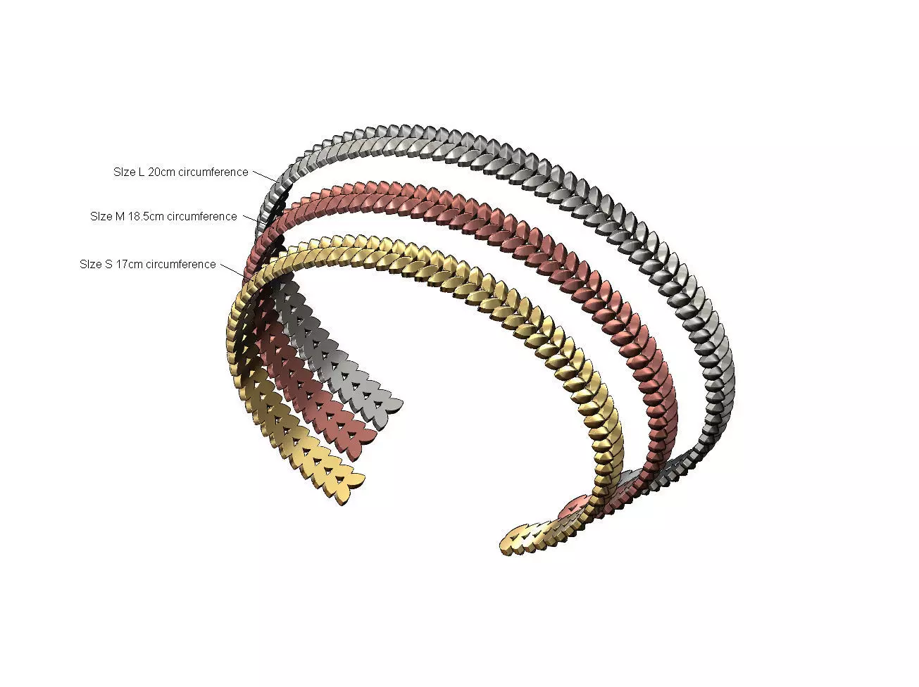 Tilted wheat leaf pattern cuff bracelet 3D print model_0