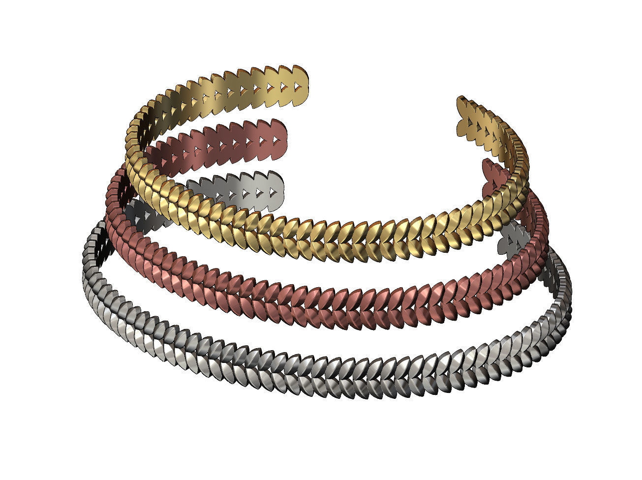 Tilted wheat leaf pattern cuff bracelet 3D print model_2