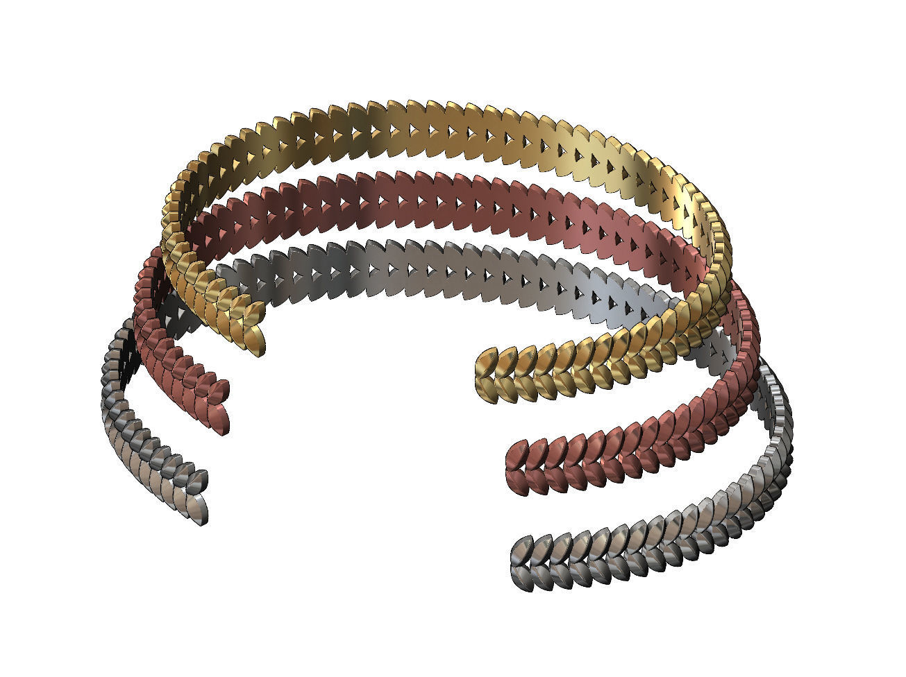 Tilted wheat leaf pattern cuff bracelet 3D print model_3