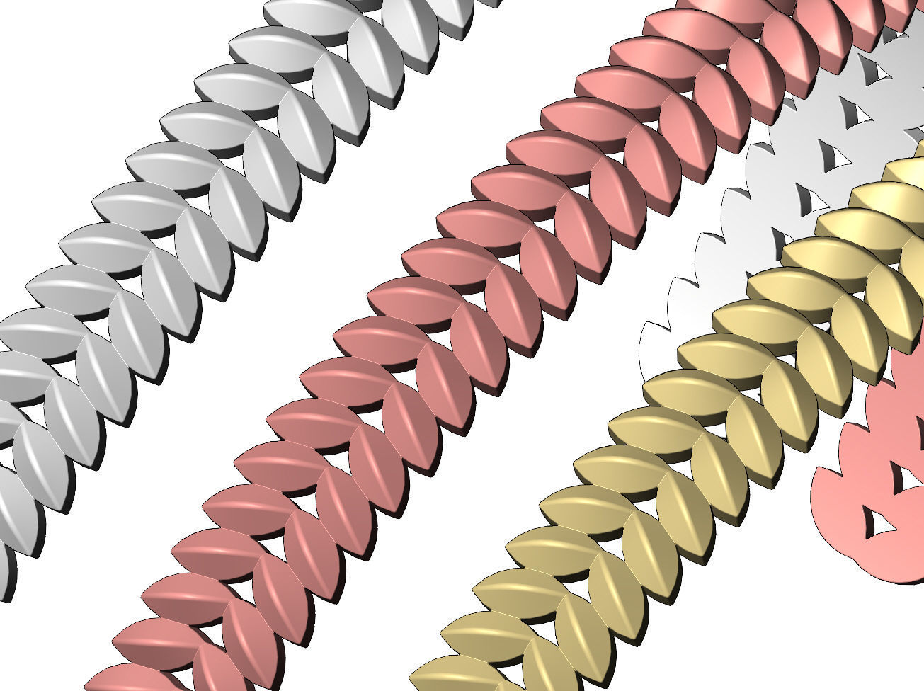 Tilted wheat leaf pattern cuff bracelet 3D print model_10