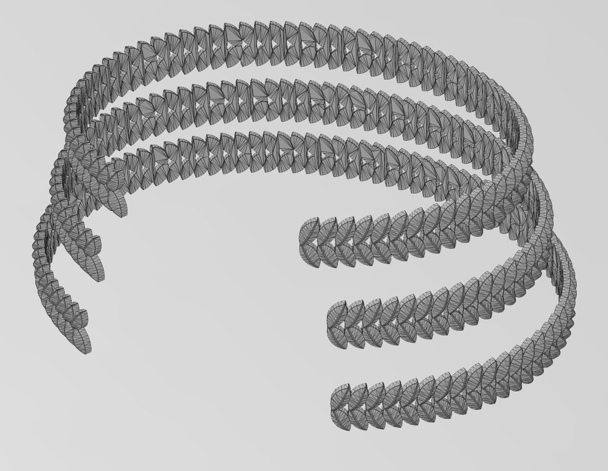 Tilted wheat leaf pattern cuff bracelet 3D print model_16