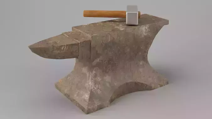 Rusty old anvil with hammer Low-poly
