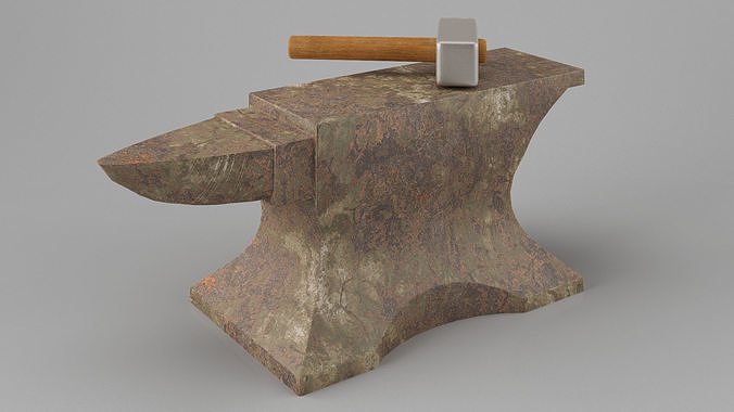 Rusty old anvil with hammer Low-poly Free low-poly 3D model