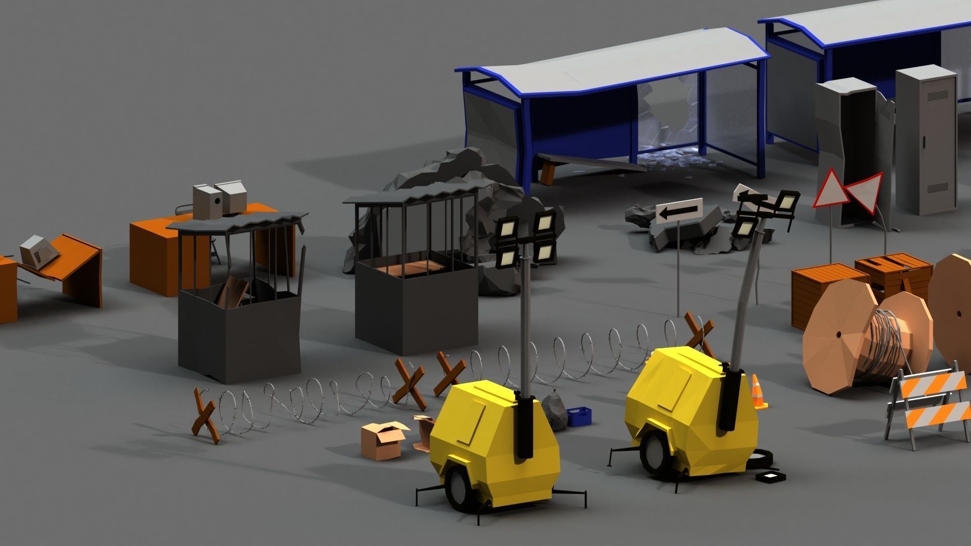 Post Apocalyptic Props Pack Low-poly 3D model_7