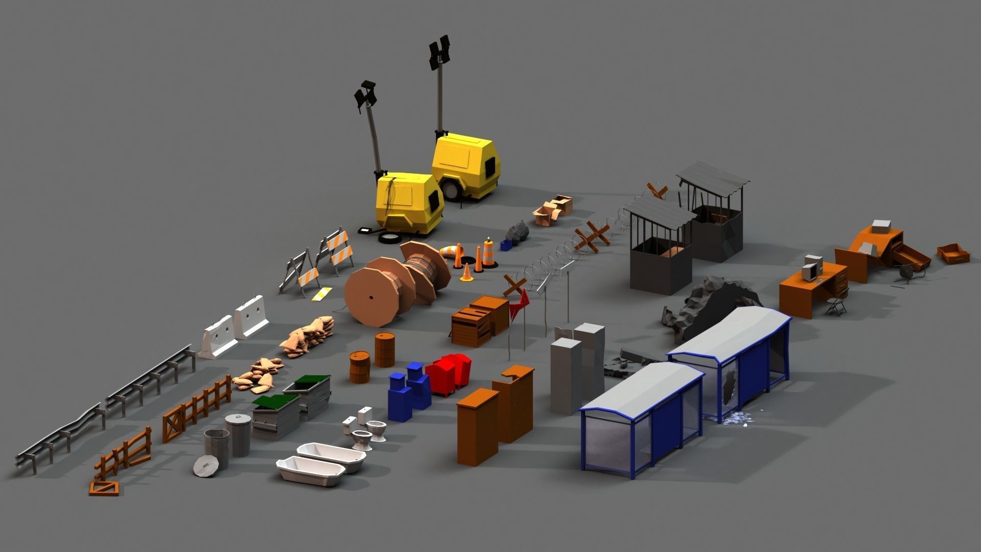 Post Apocalyptic Props Pack Low-poly 3D model_1
