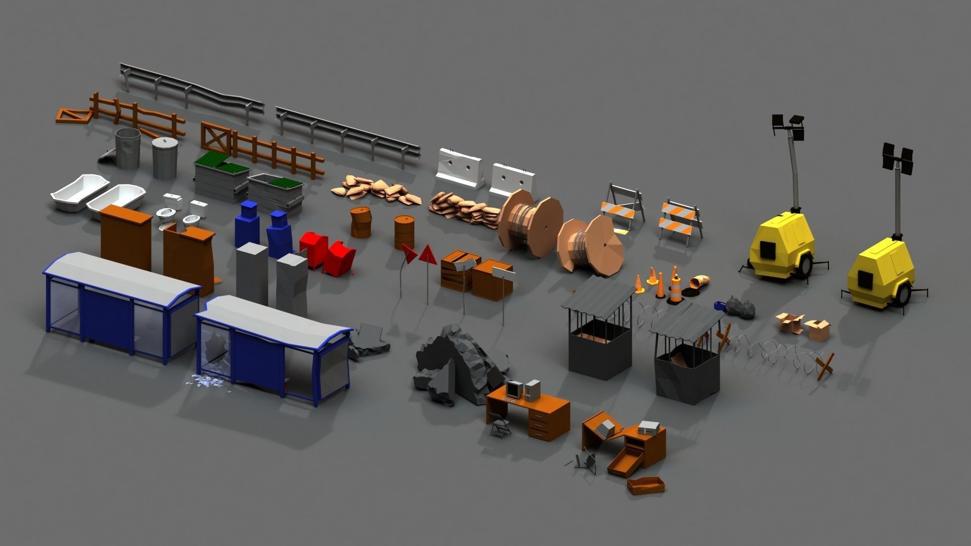 Post Apocalyptic Props Pack Low-poly 3D model_3