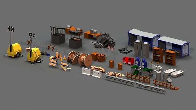 Post Apocalyptic Props Pack Low-poly 3D model