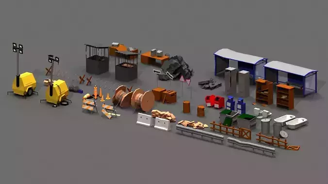 Post Apocalyptic Props Pack Low-poly 3D model