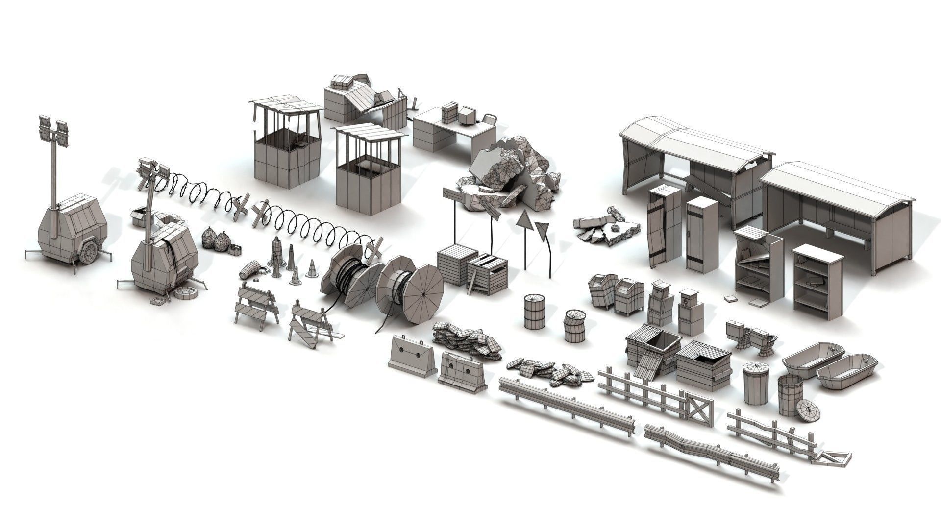 Post Apocalyptic Props Pack Low-poly 3D model_13