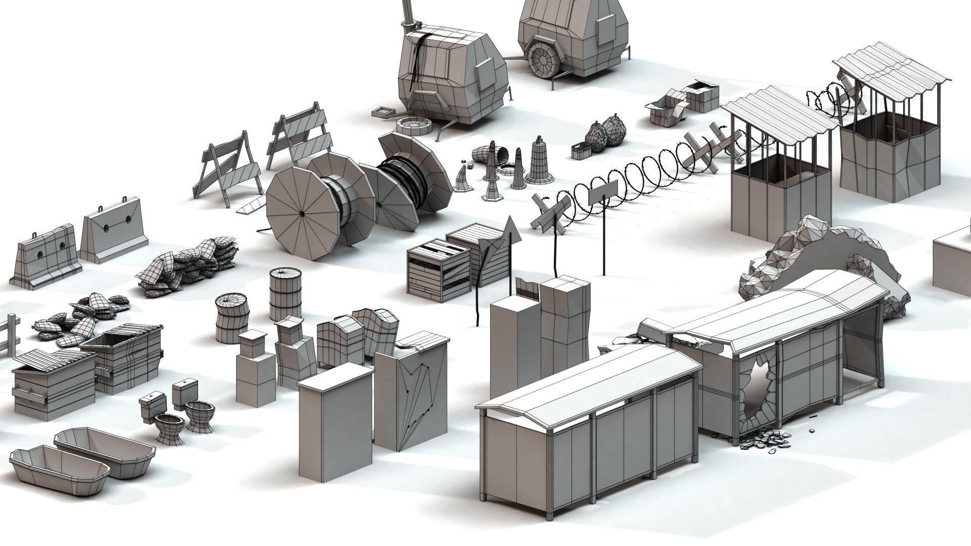 Post Apocalyptic Props Pack Low-poly 3D model_14