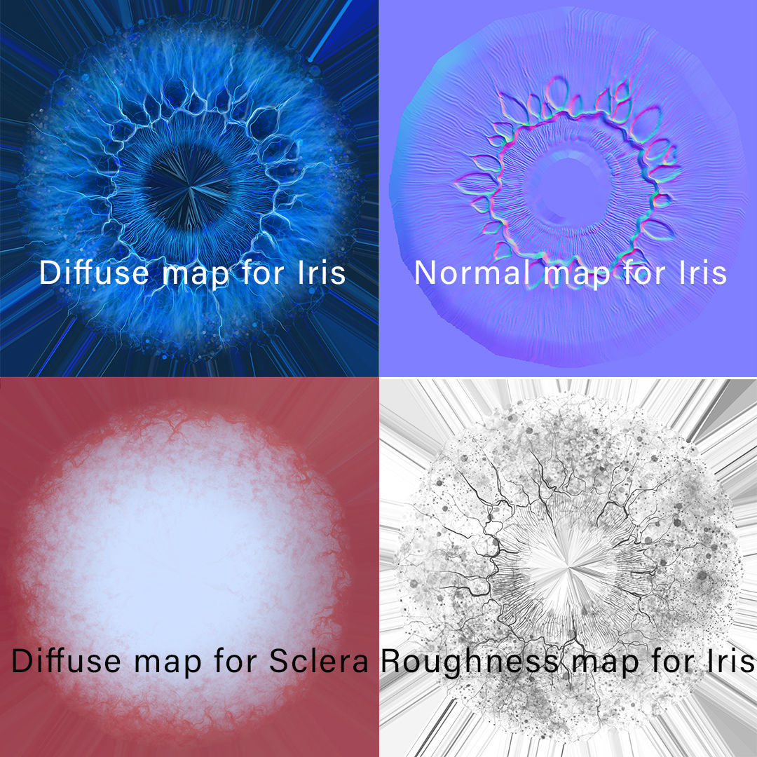 Rigged Eye 6 colors Low-poly 3D model_9