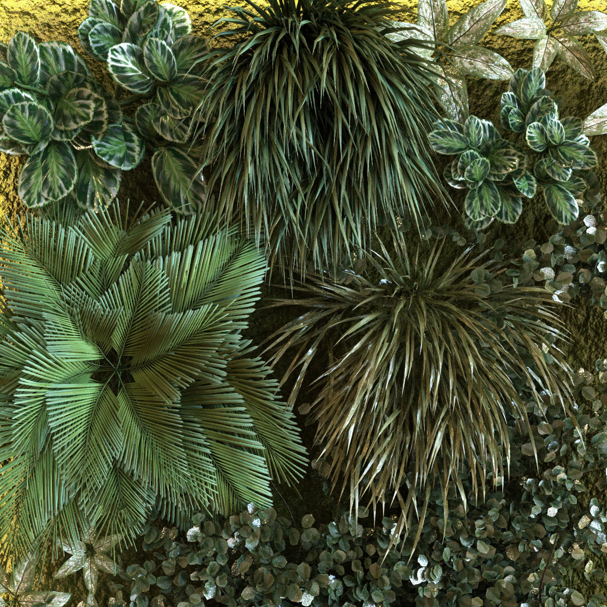 green wall set 042 Low-poly 3D model_4