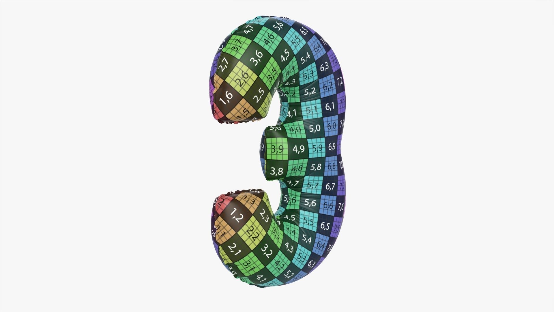 Foil balloon number three 3 3D model_13