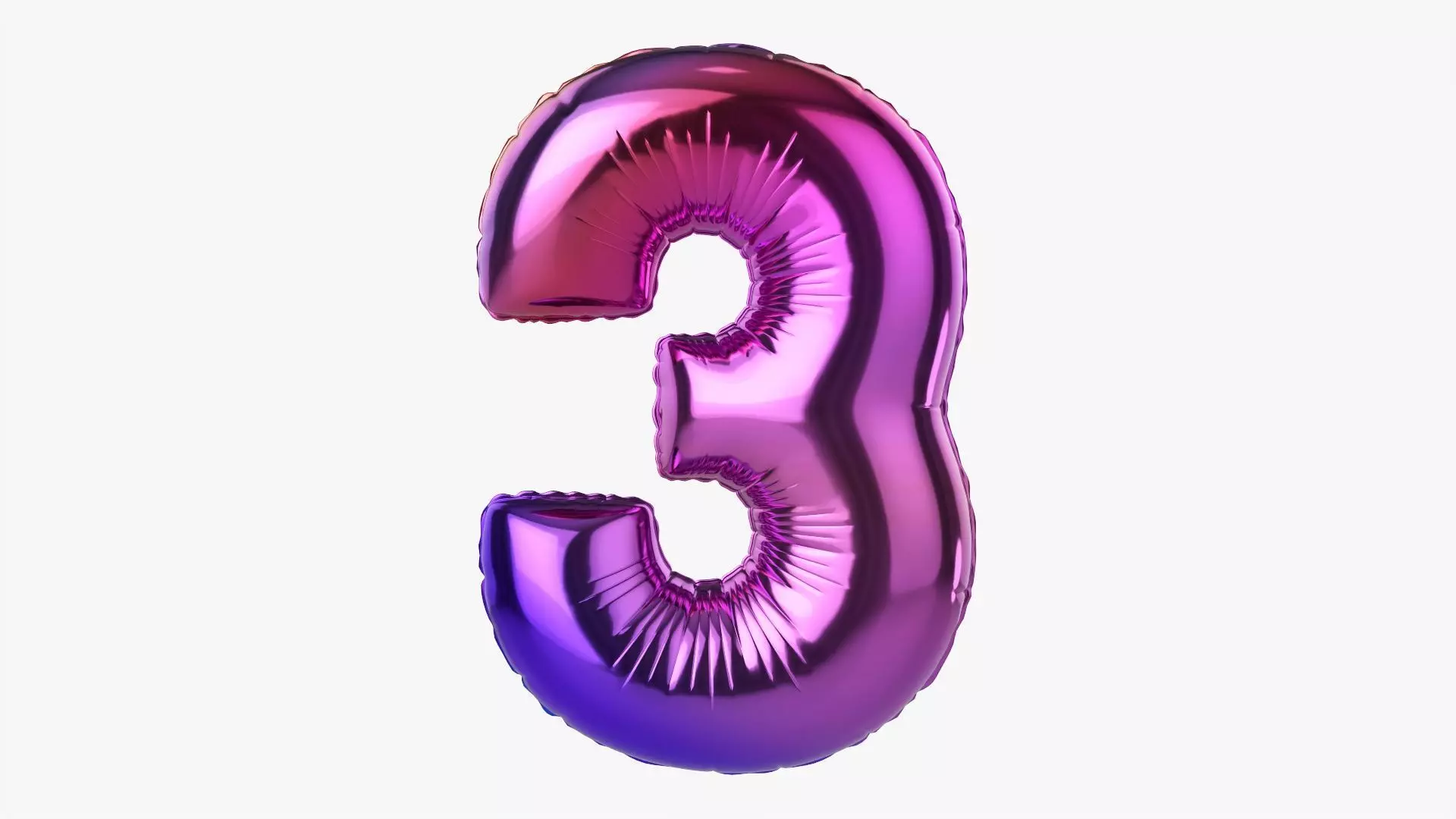 Foil balloon number three 3 3D model_0