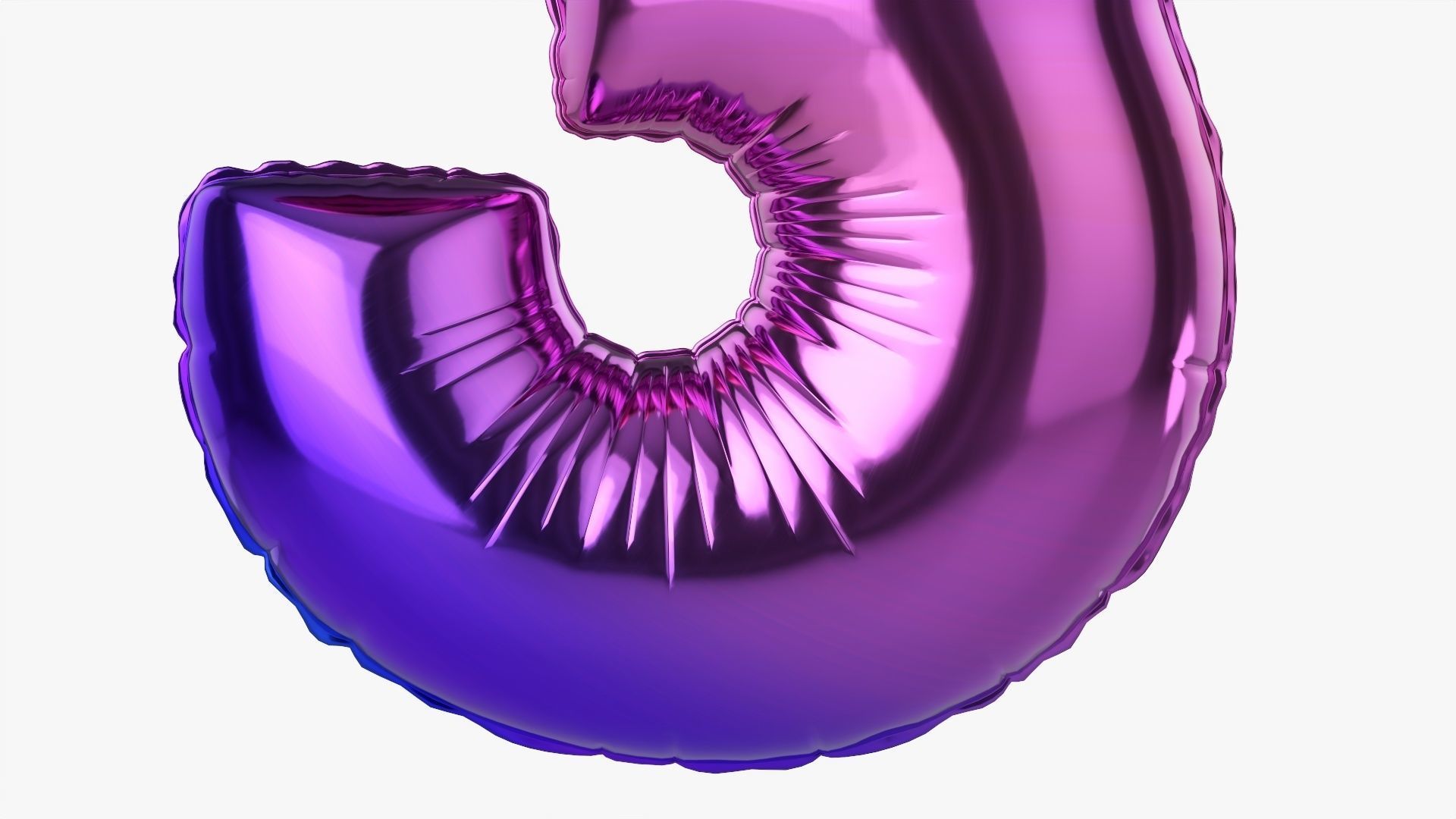 Foil balloon number three 3 3D model_3