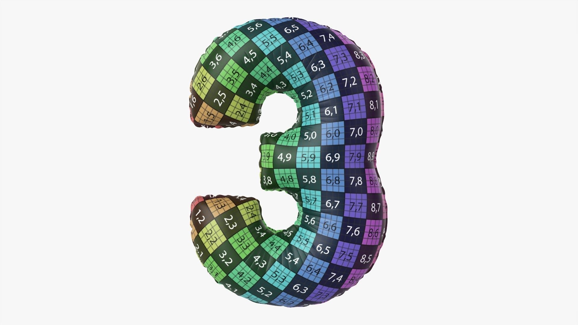 Foil balloon number three 3 3D model_12