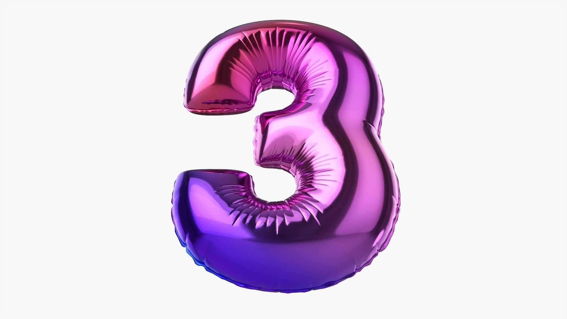 Foil balloon number three 3 3D model_2