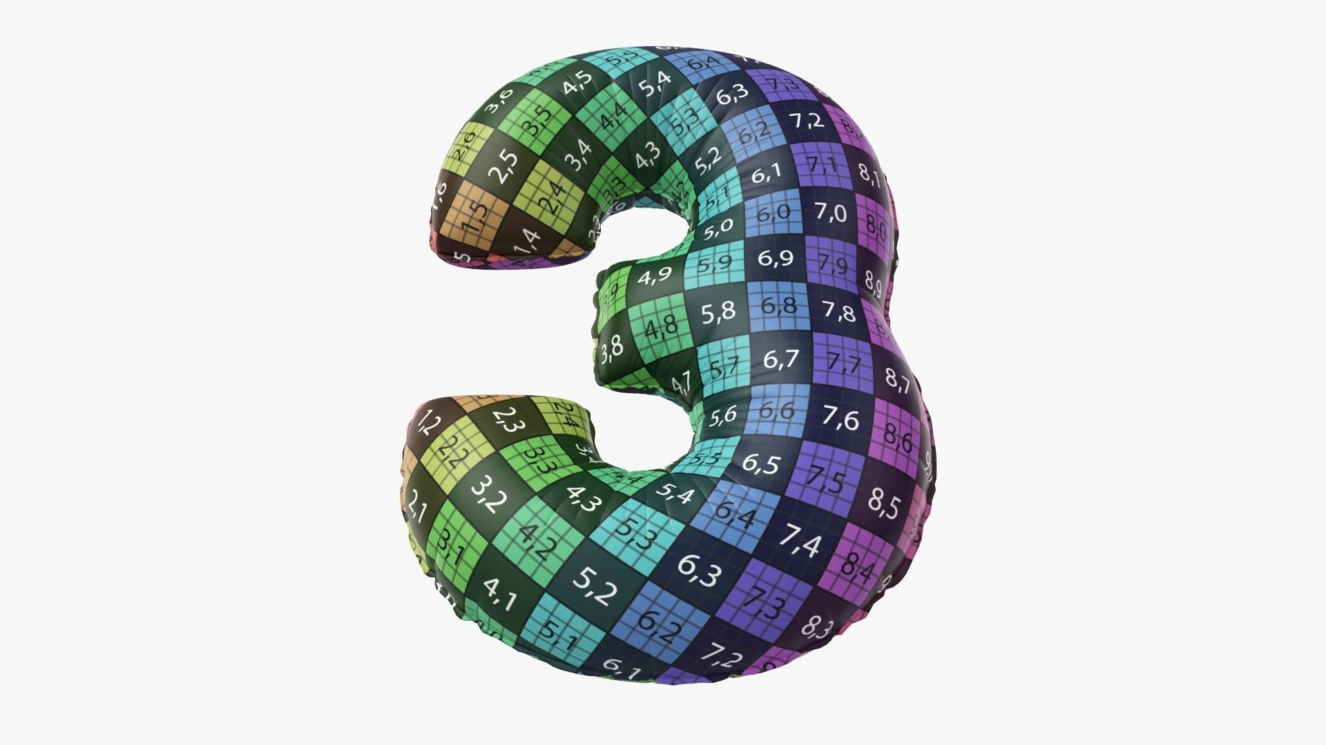 Foil balloon number three 3 3D model_14