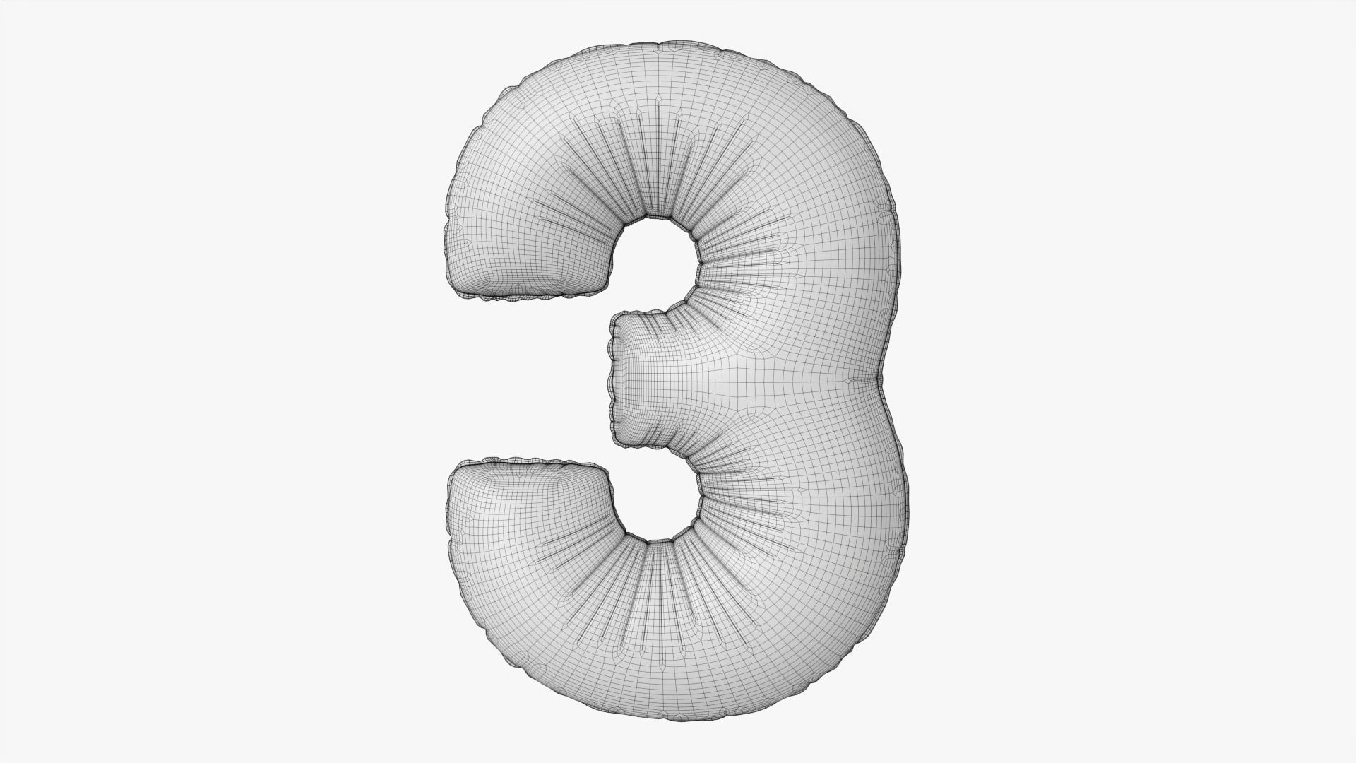 Foil balloon number three 3 3D model_6