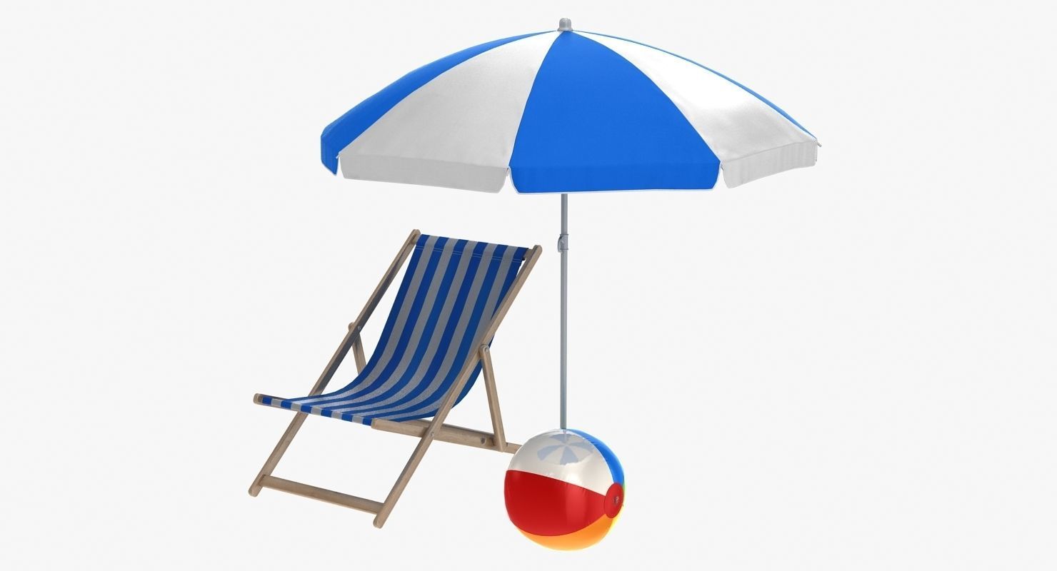Summer Set beach chair with umbrella and ball Low-poly 3D model_3