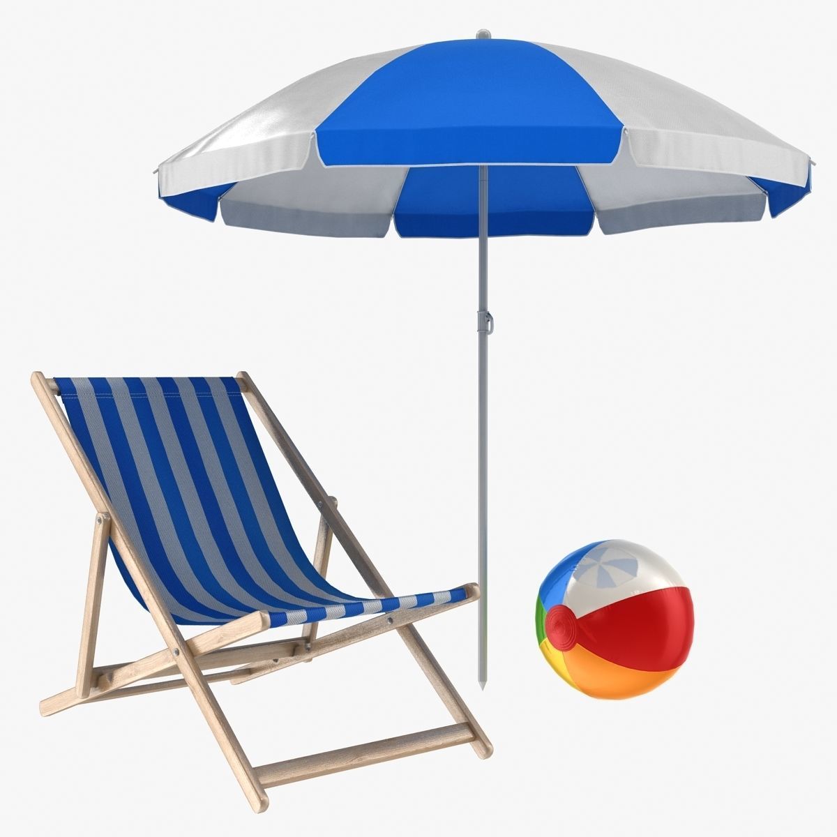 Summer Set beach chair with umbrella and ball Low-poly 3D model_1