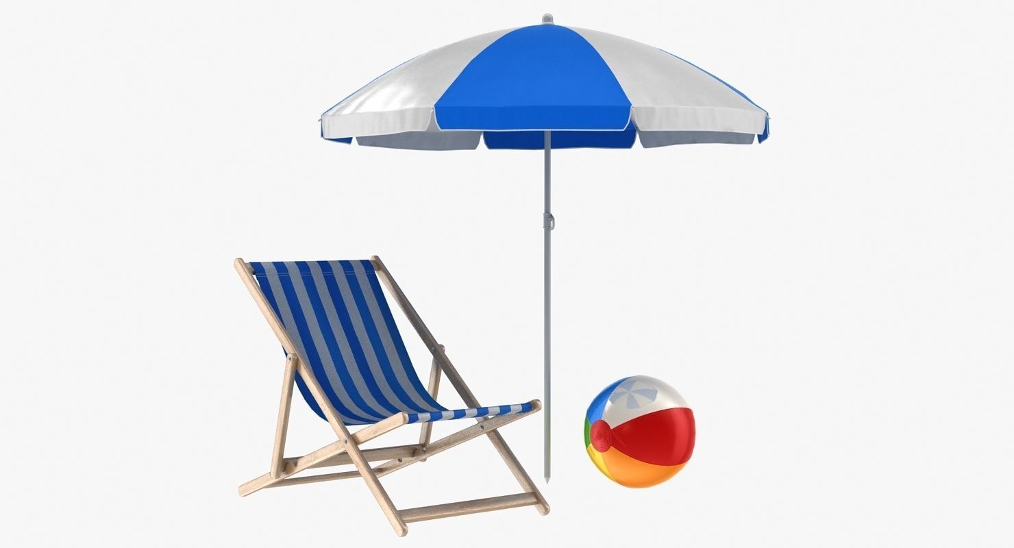 Summer Set beach chair with umbrella and ball Low-poly 3D model_0