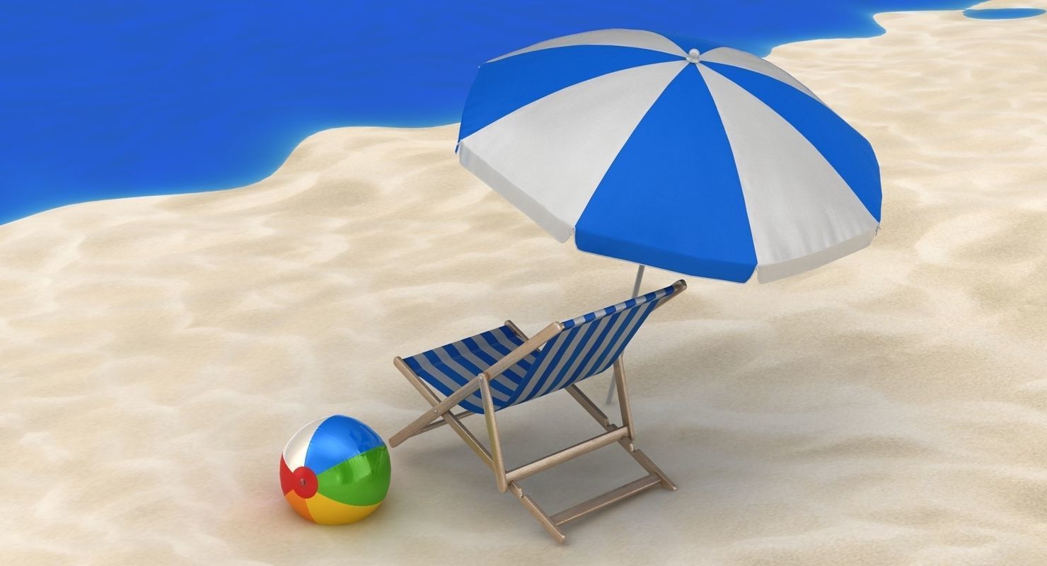 Summer Set beach chair with umbrella and ball Low-poly 3D model_5