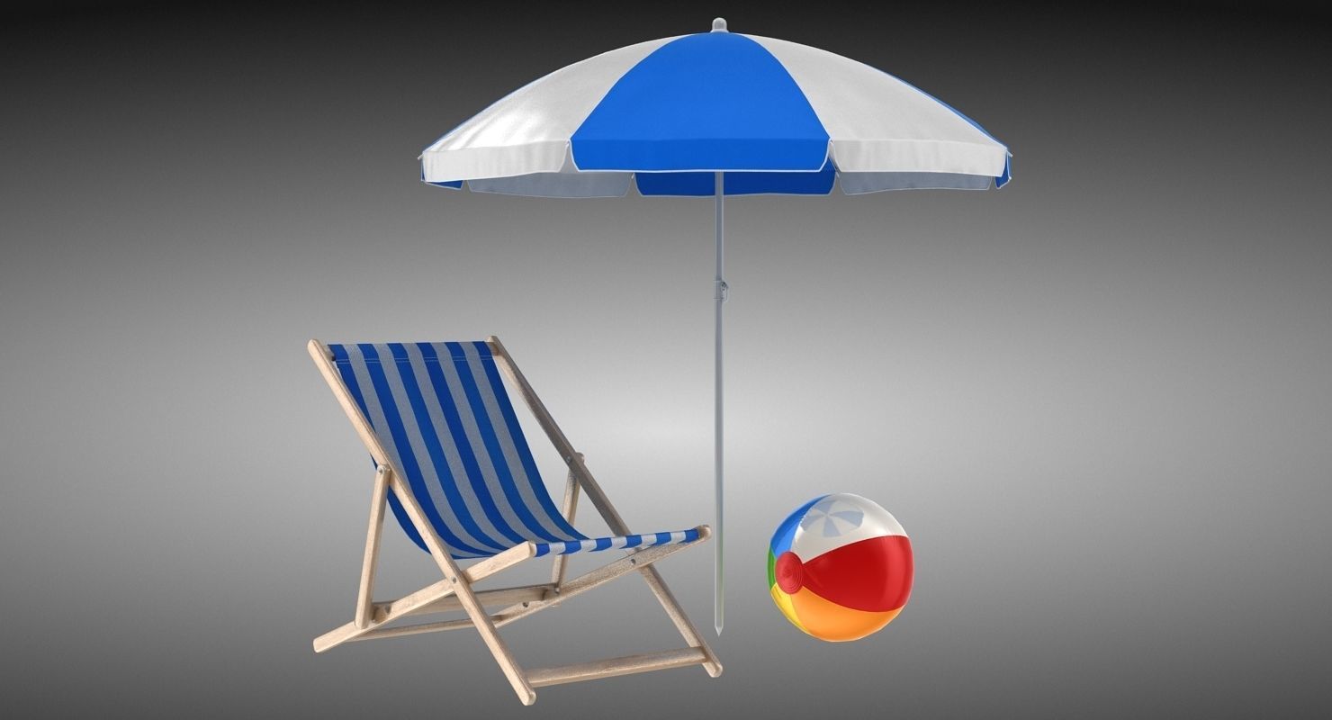 Summer Set beach chair with umbrella and ball Low-poly 3D model_2
