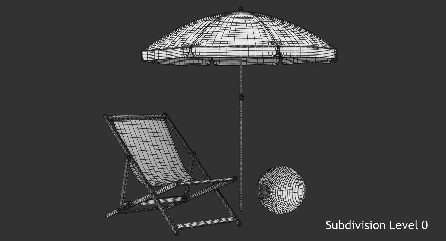 Summer Set beach chair with umbrella and ball Low-poly 3D model_18