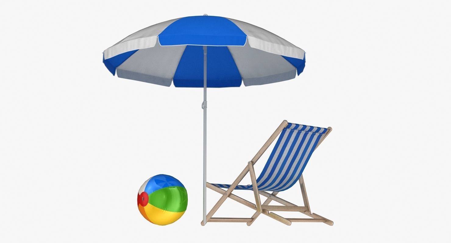 Summer Set beach chair with umbrella and ball Low-poly 3D model_4