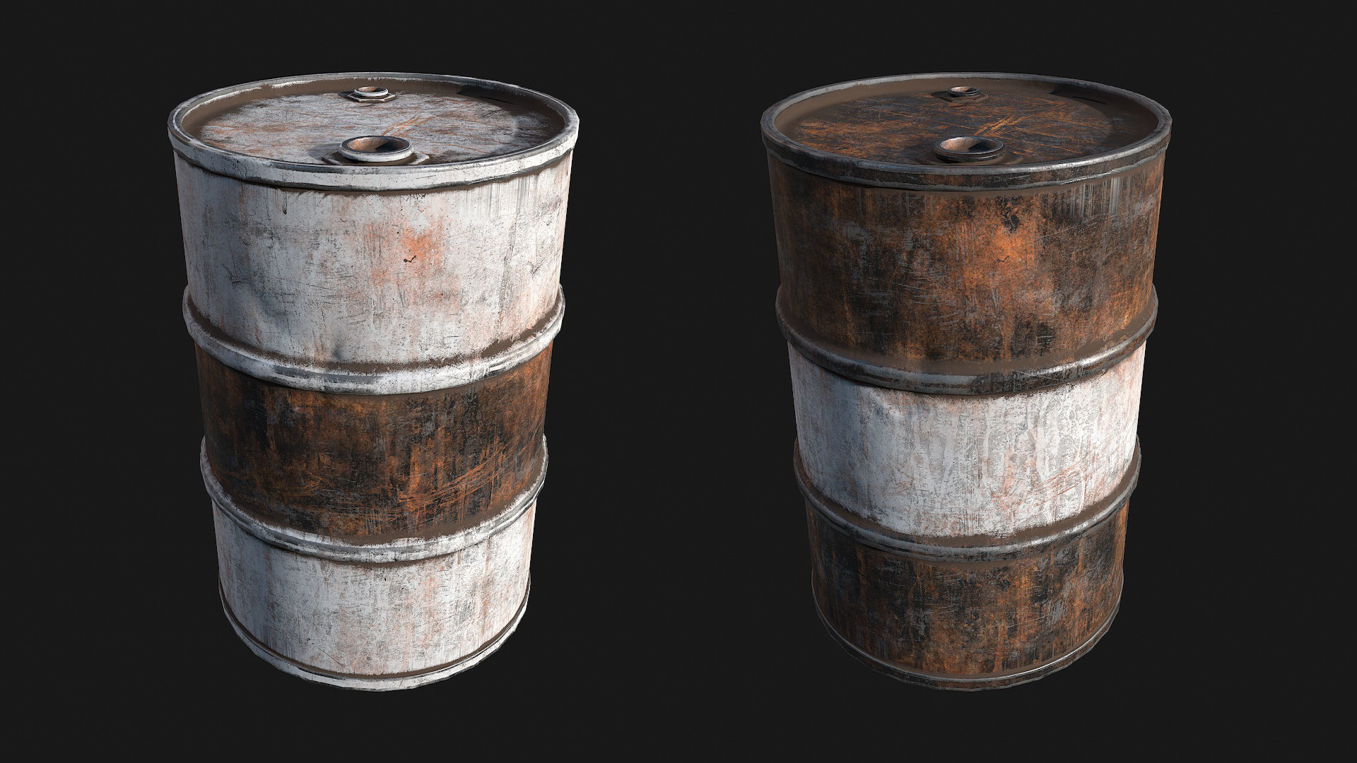 Low Poly PBR Metal Barrels Low-poly 3D model_3