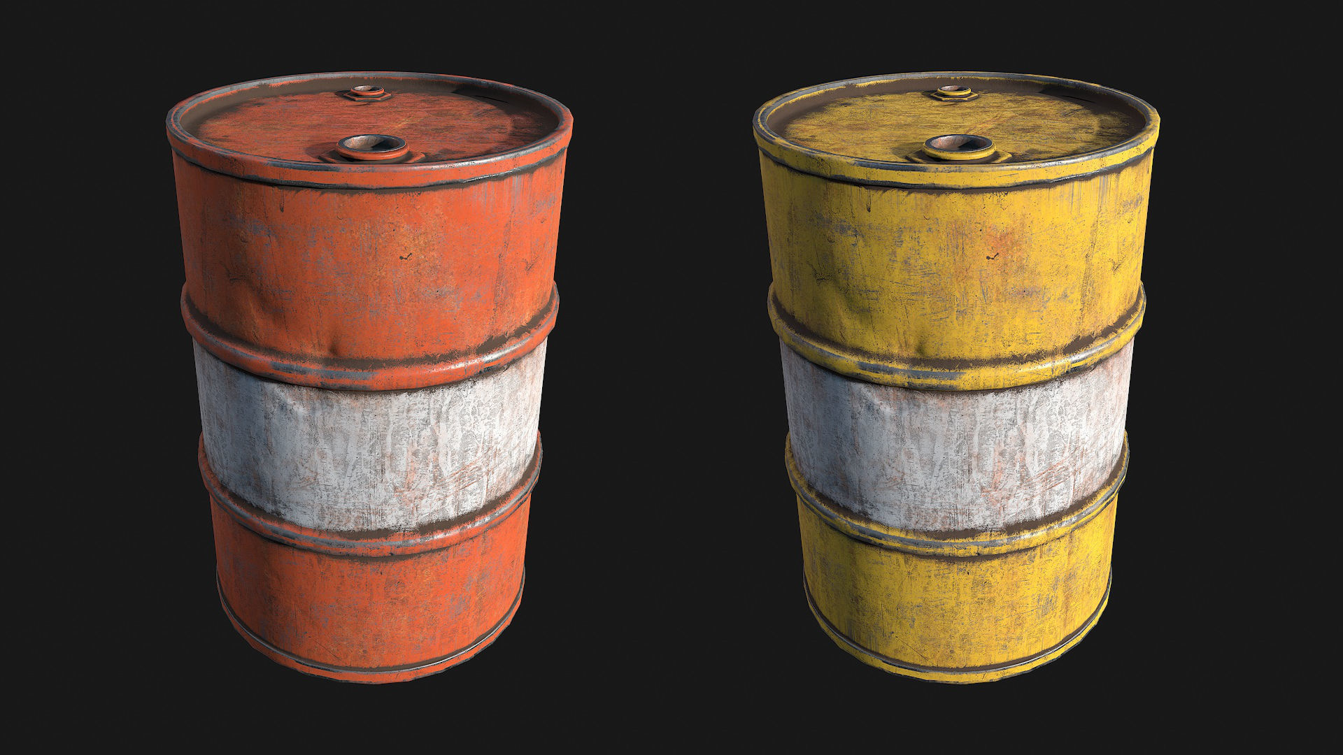 Low Poly PBR Metal Barrels Low-poly 3D model_2