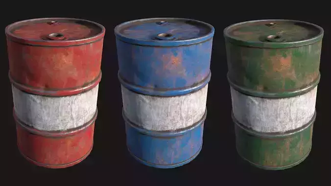 Low Poly PBR Metal Barrels Low-poly 3D model Low Poly PBR Metal Barrels Low-poly 3D model