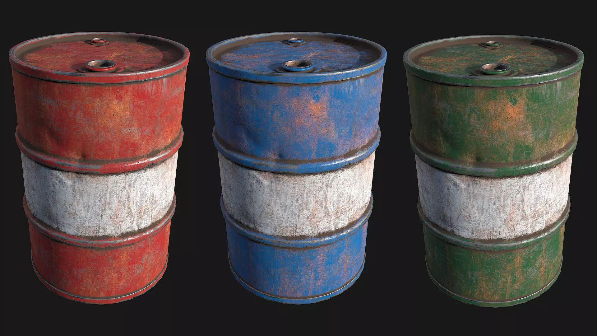 Low Poly PBR Metal Barrels Low-poly 3D model_0