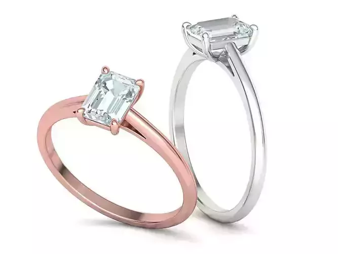 Solitaire Engagement Ring 1ct Emerald Cut Stone 3dmodel 3D print model
