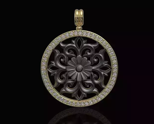 Gothic floral pendant with diamond frame