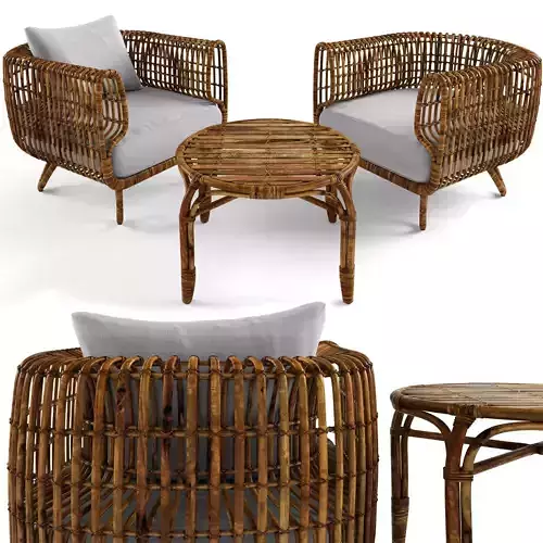 table and chair Bamboo rattan for outdoor airy nature